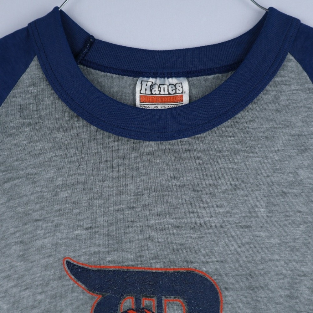 VTG Detroit Tigers Roar 1984 Hanes‎ Raglan Graphic Tee Michigan 38" Chest WORN - Picture 3 of 12